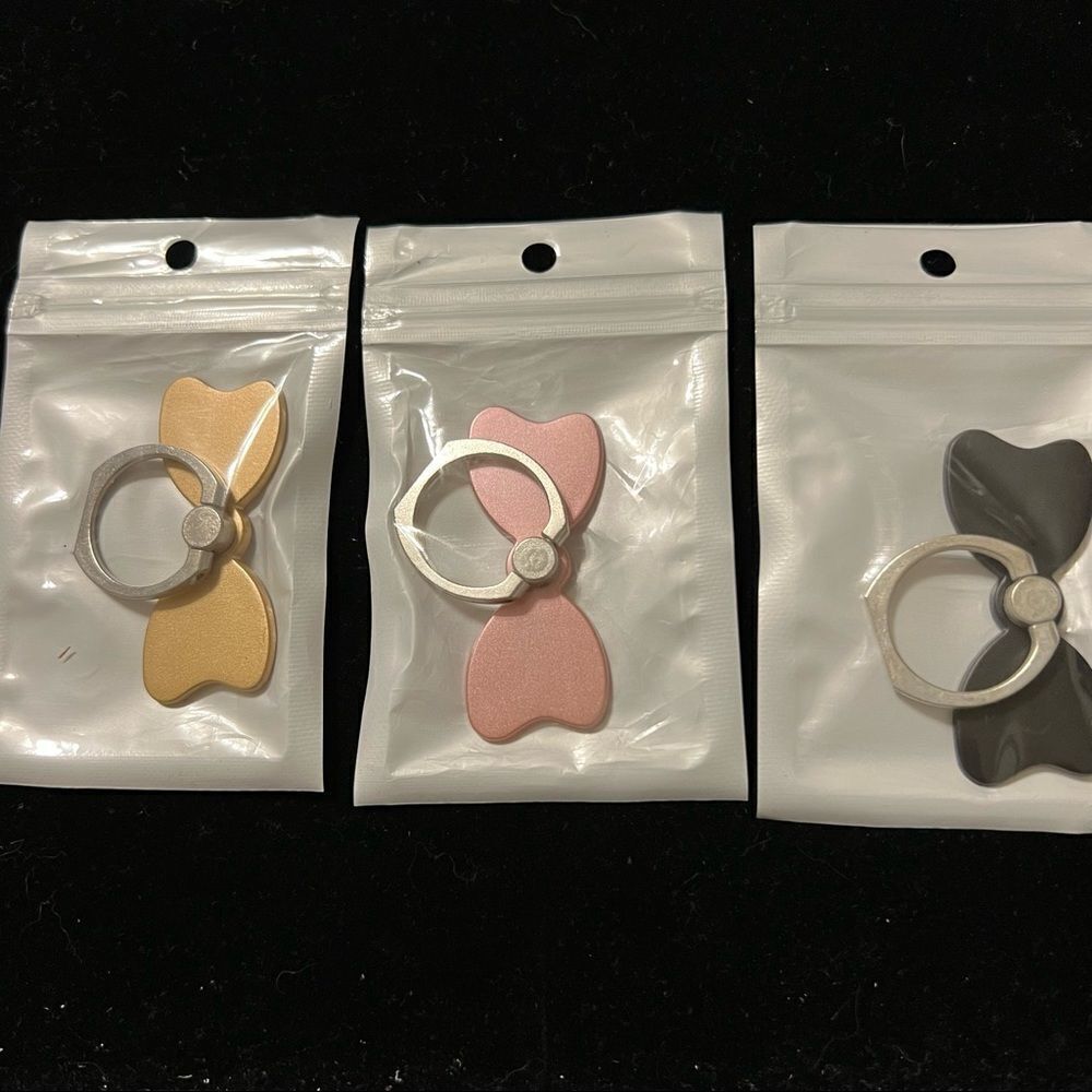 Cell Phone Finger BowKnot Holders set of 3 Pink Gold and Black